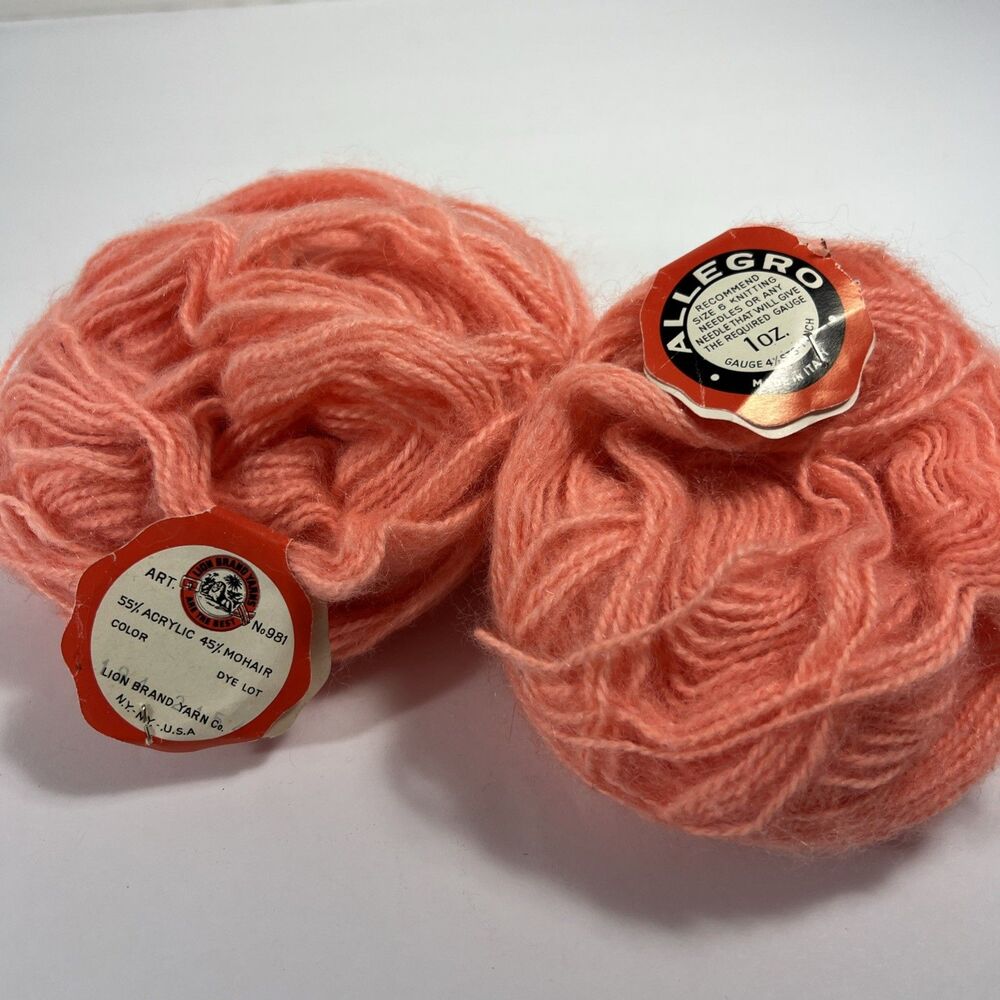 Allegro - Mohair Acrylic Yarn - Salmon Pink - 2 OZ - Italy - Vintage
